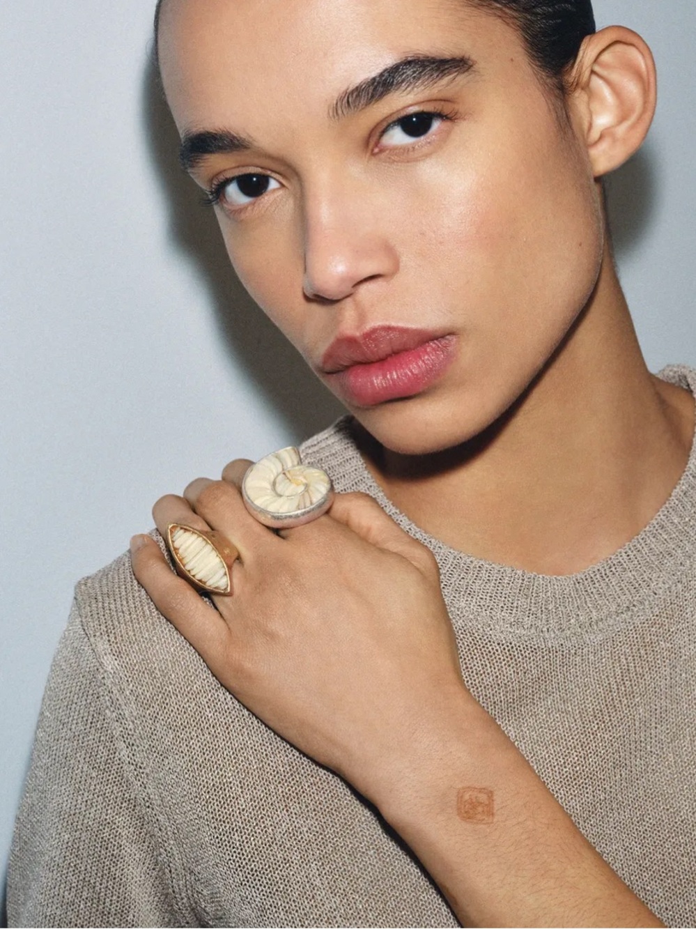 Zara NWT Set of 2 Gold Seashell Statement Ring Set Coastal Resort Chic